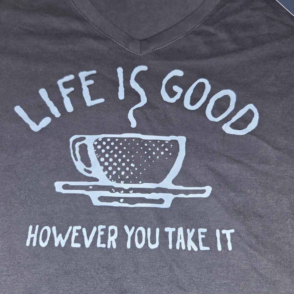 Life Is Good Shirt Womens XL Blue Crusher Coffee However You Take It Long Sleeve